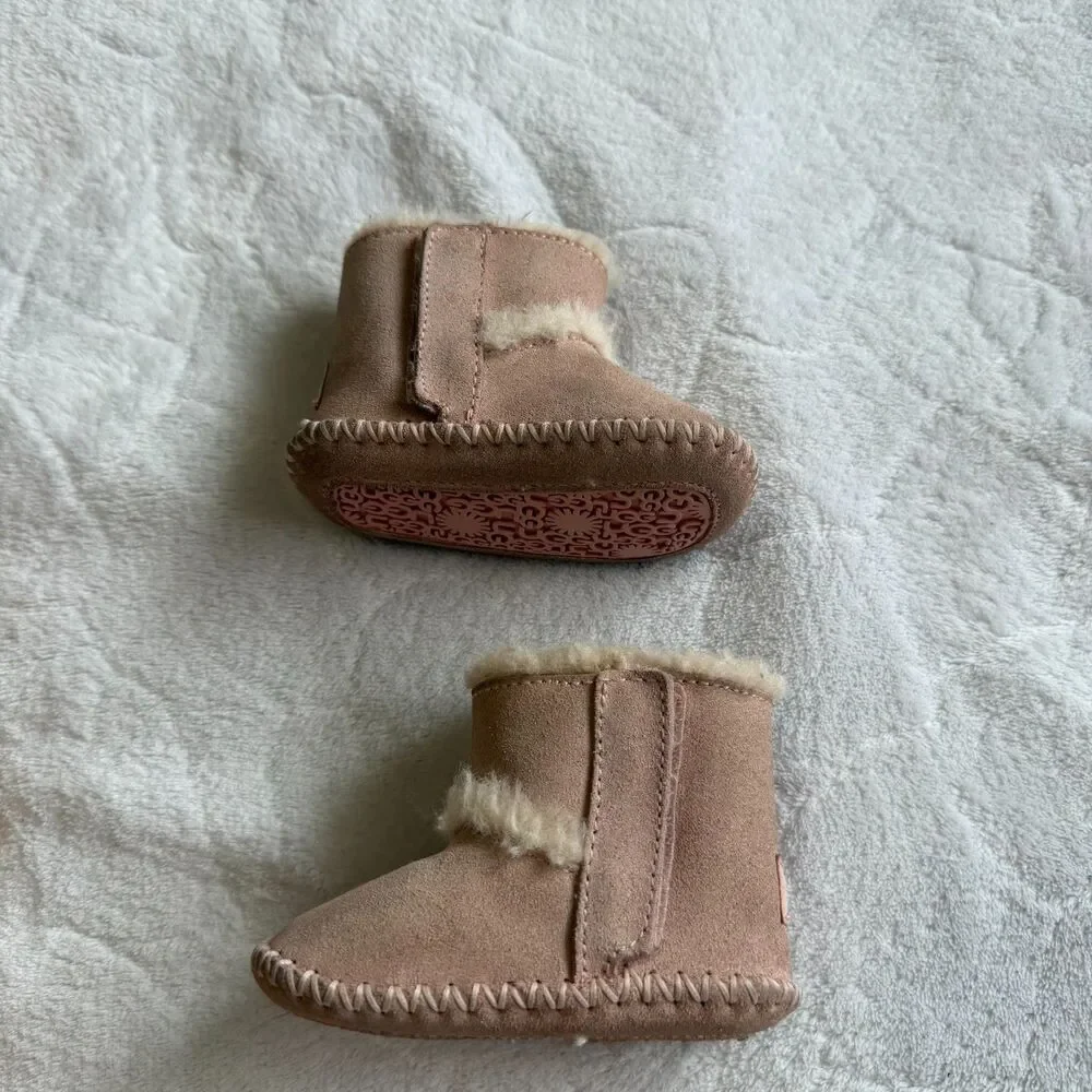UGG Size 0/1 Lemmon Infant‎ Girl Baby Pink Suede & Sheepskin Bootie (0-6 Months)